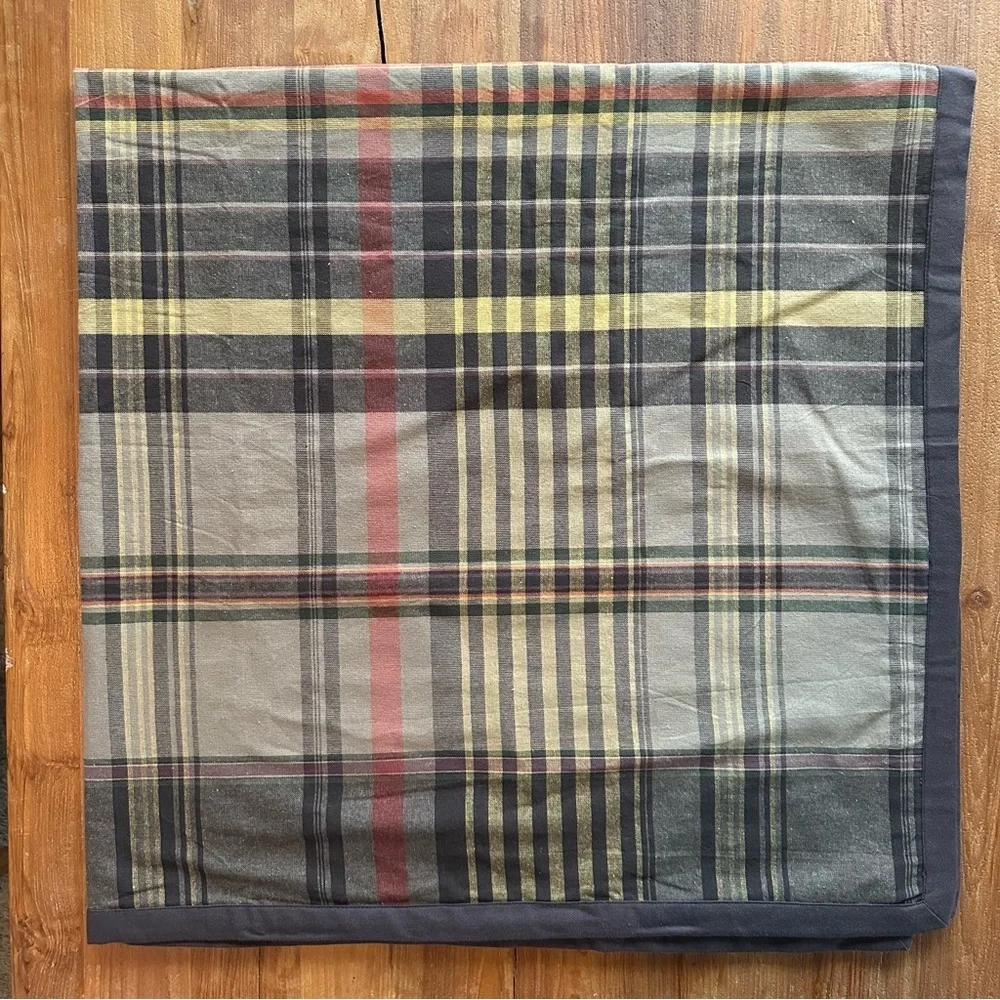 Pottery Barn Roscoe Plaid Table Throw 50x50 Cotton Yarn-Dyed Fall Decor